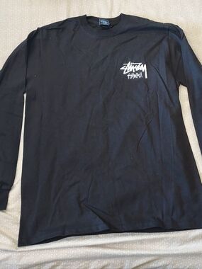 Stussy Black Long Sleeve Tee with White Logo